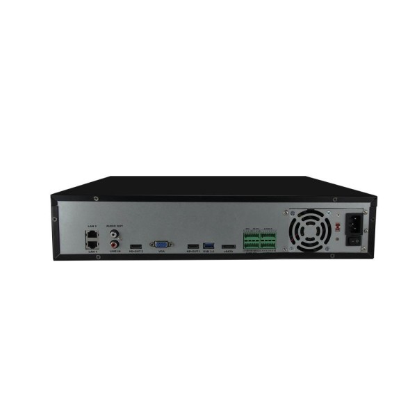 NVR3664L ჩამწერი მოწყობილობა 64 არხიანი 9 sata მყარი დისკის ინტერფეისი 2 RJ-45 10/100/1000Mbps self-adaptive Ethernet interfaces Up to 12MP 