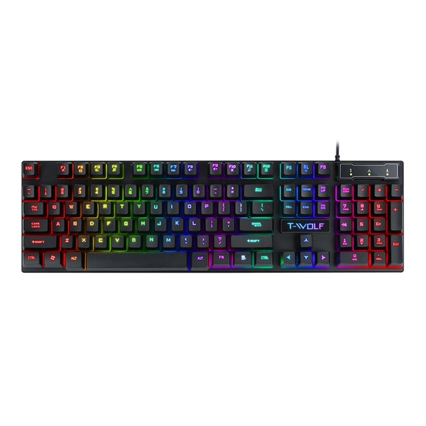 კლავიატურა გეიმერული T-WOLF Wired Gaming Keyboard T20 Spill-Resistant Design Rainbow Backlit Dedicated Media Keys 104