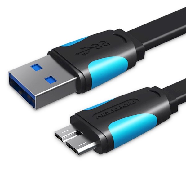 VAS-A12-B150, Flat USB3.0 A Male to Micro B Male Cable 1.5M  Black