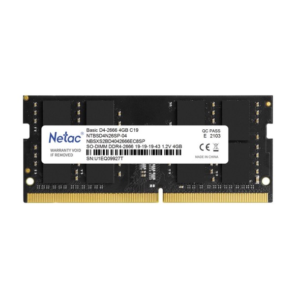 ოპერატიული მეხსიერება NTBSD4N26SP-04, NETAC,  Basic DDR4-2666MHz, 4GB So DIMM Memory 260Pin 1.2V